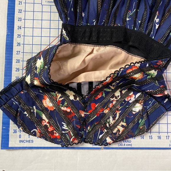 foxiedox Dress Womens Large Blue Bryonia Mini Floral Print Cap Sleeve Lace Party - Picture 16 of 16